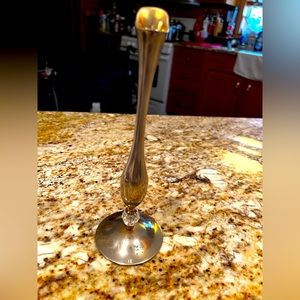 Brass budd vase with crystal ball near base